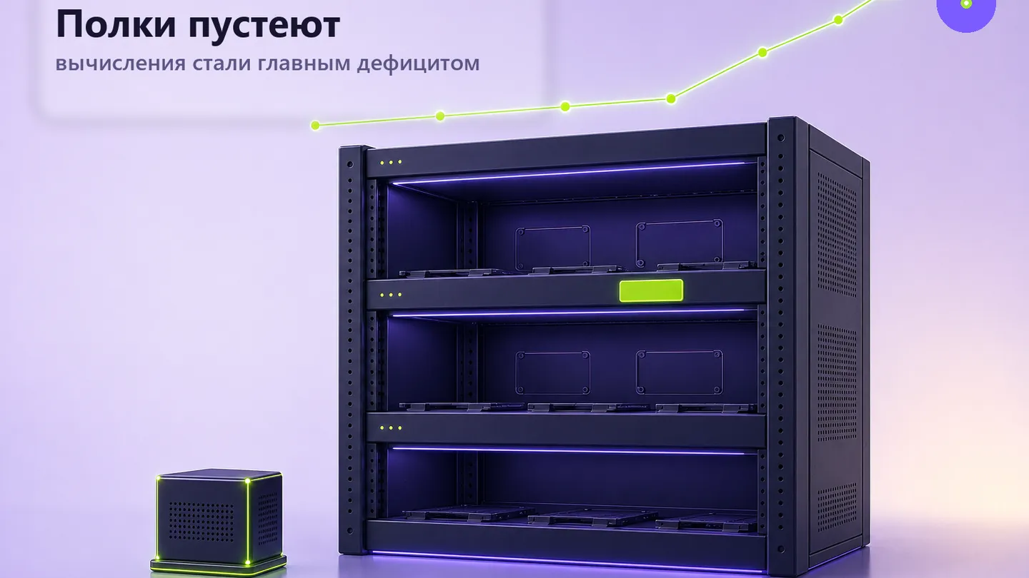 Редакционная обложка SCQR к материалу «Вычисления становятся главным дефицитом рынка ИИ».