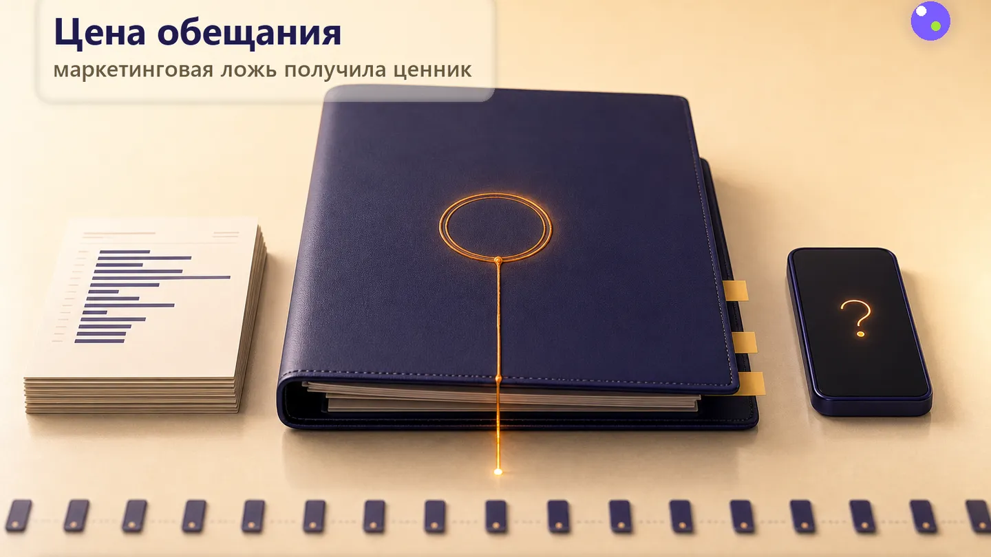 Редакционная обложка SCQR: судебная папка с печатью на тёплом фоне, рядом — телефон с пустым экраном Siri, вокруг счётчик долларов на бумаге.